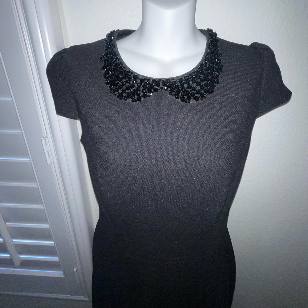 Betsey Johnson Black Pencil Dress with Beaded Peter Pan Collar -4